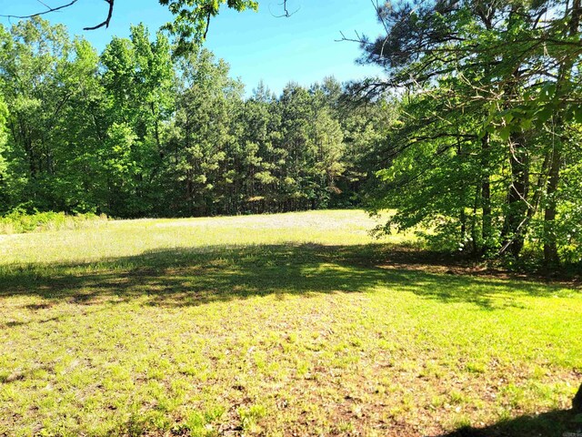 view of yard with a forest view