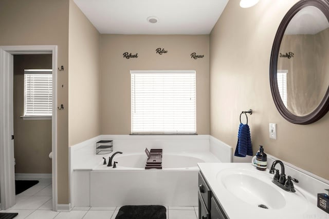 full bath with tile patterned floors, vanity, and plenty of natural light