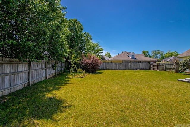 view of yard with a fenced backyard