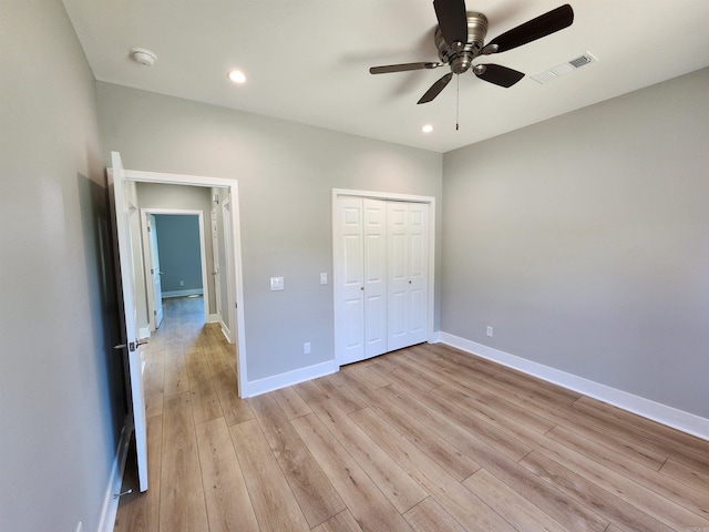 290 Walker St, Higginson, AR 72068 - unfurnished bedroom with recessed lighting, baseboards, visible vents, and light wood-type flooring