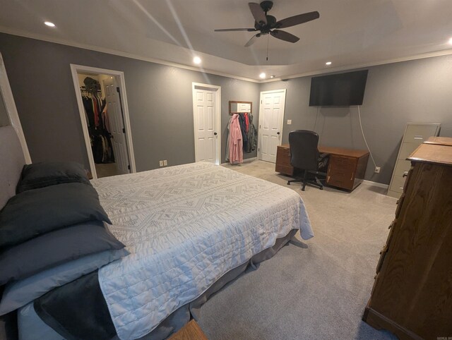 20 Pure Country Rd, Greers Ferry, AR 72067 - bedroom with a spacious closet, light colored carpet, baseboards, ornamental molding, and recessed lighting