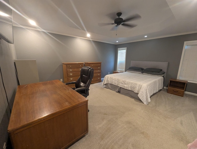20 Pure Country Rd, Greers Ferry, AR 72067 - carpeted bedroom with ceiling fan, baseboards, ornamental molding, and recessed lighting