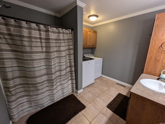 20 Pure Country Rd, Greers Ferry, AR 72067 - full bath with a textured ceiling, vanity, tile patterned flooring, and washer and dryer