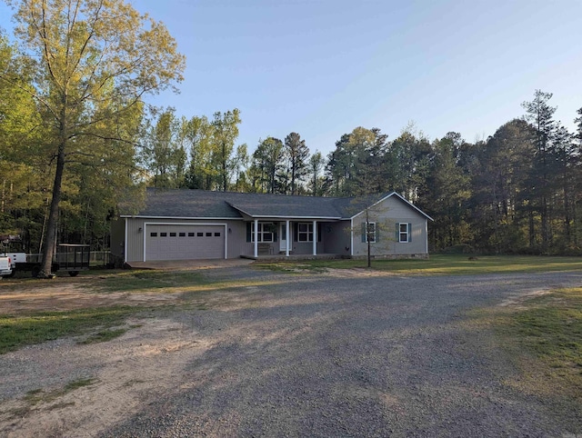 20 Pure Country Rd, Greers Ferry, AR 72067 - ranch-style house with a garage, dirt driveway, and a porch
