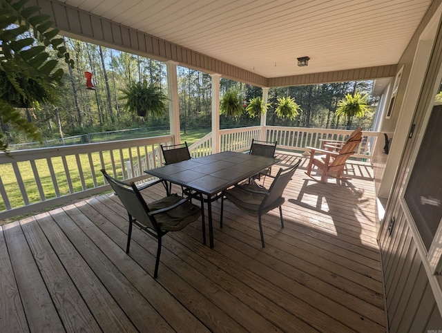 20 Pure Country Rd, Greers Ferry, AR 72067 - wooden deck featuring a lawn, fence, and outdoor dining area