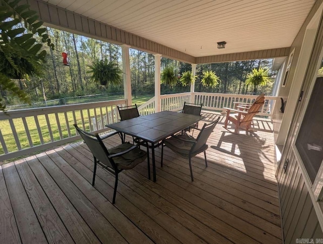 20 Pure Country Rd, Greers Ferry, AR 72067 - wooden terrace with fence, a yard, and outdoor dining space