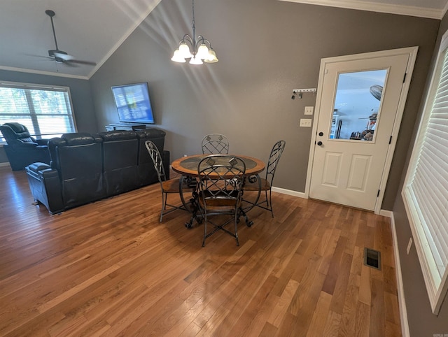 20 Pure Country Rd, Greers Ferry, AR 72067 - dining room with baseboards, visible vents, light wood-style floors, lofted ceiling, and ornamental molding