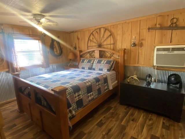 59 Easy St, Mount Ida, AR 71957 - bedroom with wood finished floors, wooden walls, and a wall mounted AC