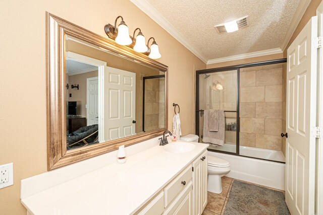 1 Azalea, Magnolia, AR 71753 - full bathroom with a textured ceiling, toilet, visible vents, crown molding, and vanity