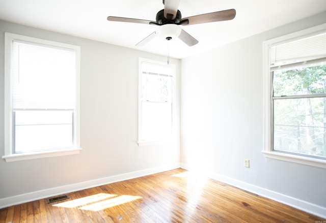 2602 S Taylor St, Little Rock, AR 72204 - spare room featuring wood-type flooring, baseboards, a ceiling fan, and visible vents