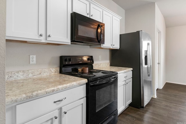 4472 Olympic, Benton, AR 72019 - kitchen with dark wood-style floors, baseboards, white cabinetry, light countertops, and black appliances