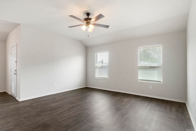 4472 Olympic, Benton, AR 72019 - spare room featuring lofted ceiling, a ceiling fan, baseboards, and dark wood finished floors