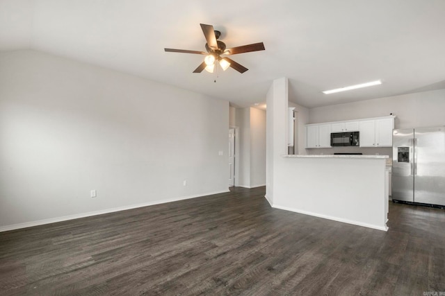 4472 Olympic, Benton, AR 72019 - kitchen with a ceiling fan, black microwave, stainless steel refrigerator with ice dispenser, white cabinetry, and dark wood-style floors