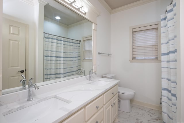 131 Hidden Valley Loop, Maumelle, AR 72113 - full bath with baseboards, a sink, marble finish floor, and crown molding