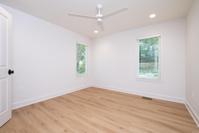 6600 Waverly Dr, Little Rock, AR 72207 - empty room with ceiling fan, light wood finished floors, baseboards, visible vents, and recessed lighting