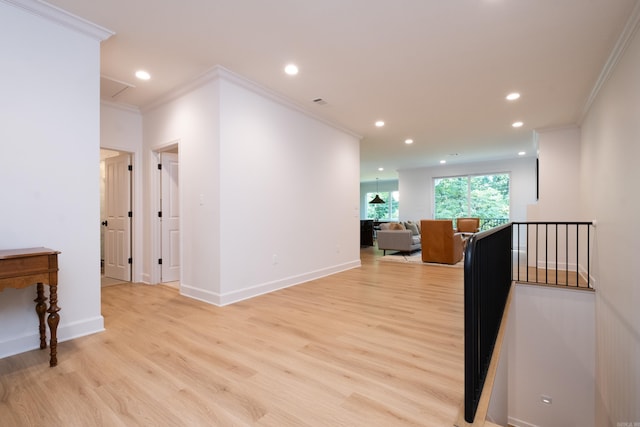 6600 Waverly Dr, Little Rock, AR 72207 - corridor featuring an upstairs landing, crown molding, light wood-style floors, and recessed lighting