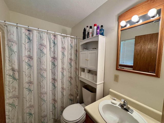 168 Knob Creek Rd, Melbourne, AR 72556 - full bath with a textured ceiling, toilet, vanity, and a shower with curtain