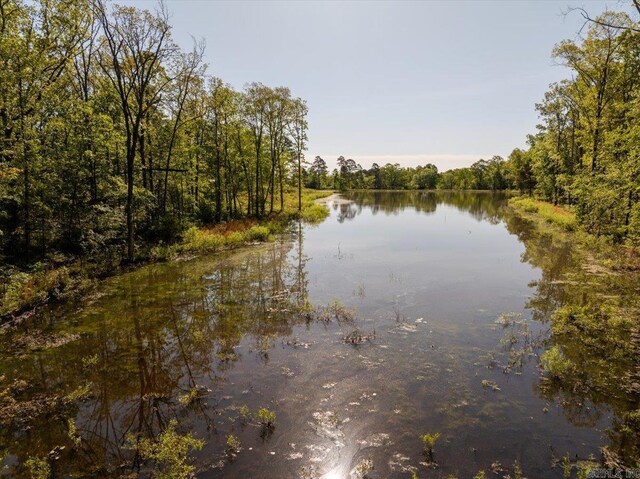 view of water feature with a forest view