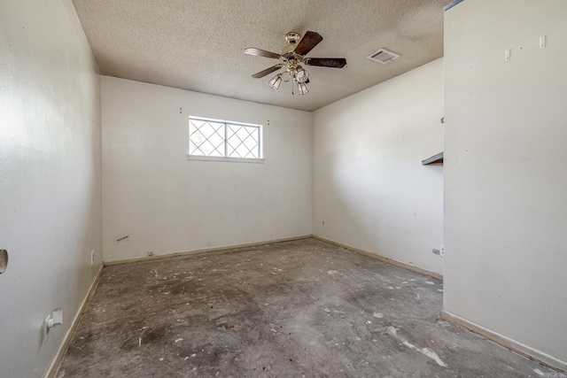 106 Nottingham Way, Prescott, AR 71857 - spare room featuring baseboards, a ceiling fan, a textured ceiling, and visible vents