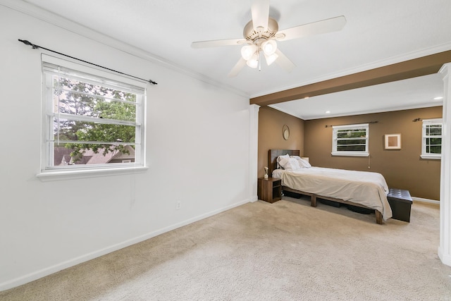 2312 Breckenridge Dr, Little Rock, AR 72227 - carpeted bedroom with crown molding, baseboards, and ceiling fan