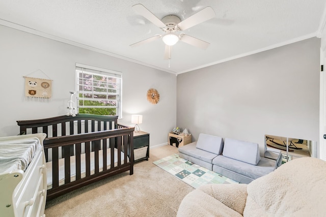 2312 Breckenridge Dr, Little Rock, AR 72227 - bedroom featuring carpet floors, a ceiling fan, baseboards, and ornamental molding