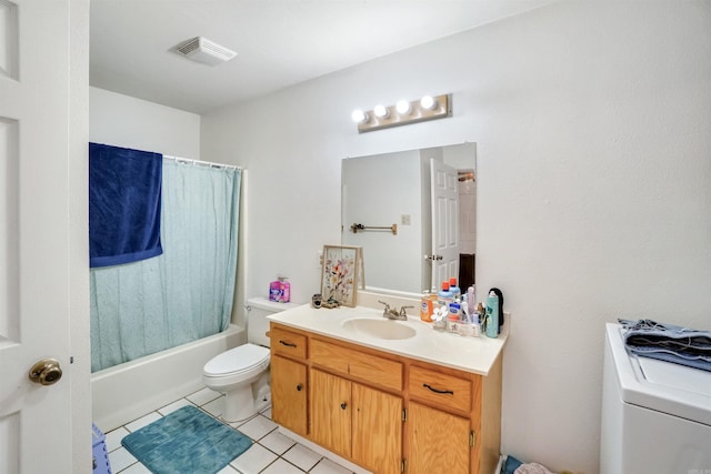 5907 Jacksonville Conway Rd, Jacksonville, AR 72076 - full bathroom with vanity, washer / dryer, toilet, tile patterned flooring, and visible vents