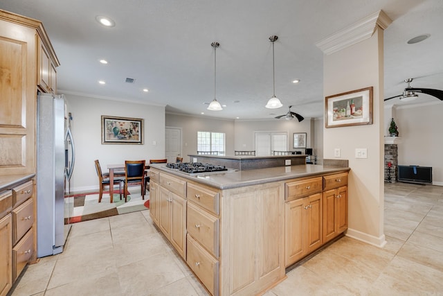 505 Fieldstone, Conway, AR 72034 - kitchen with visible vents, crown molding, appliances with stainless steel finishes, recessed lighting, and light tile patterned flooring
