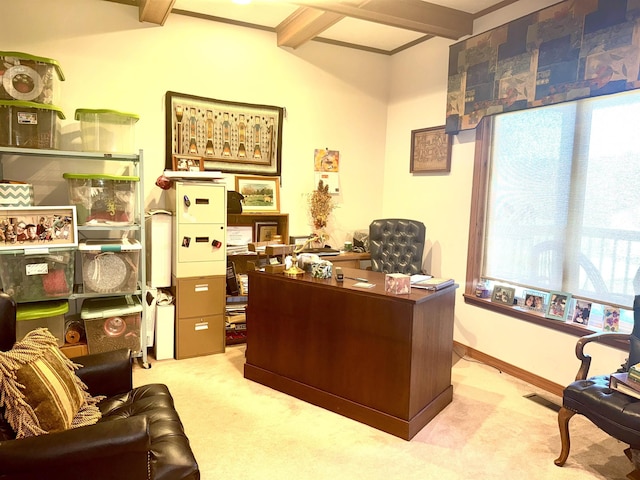 2157 Pleasant Grove Rd, Wideman, AR 72585 - carpeted office with a wealth of natural light, visible vents, and beamed ceiling