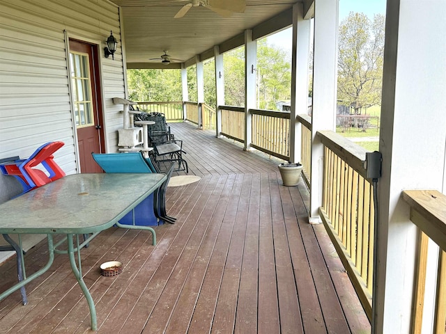 2157 Pleasant Grove Rd, Wideman, AR 72585 - wooden terrace featuring a porch and a ceiling fan