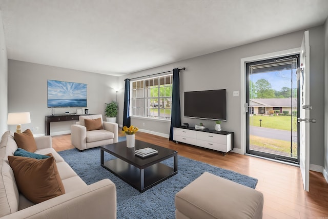 living room featuring baseboards and wood finished floors