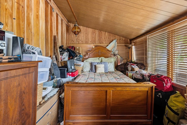 138 Ridge Rd, Houston, AR 72070 - bedroom featuring wood ceiling, wooden walls, and vaulted ceiling