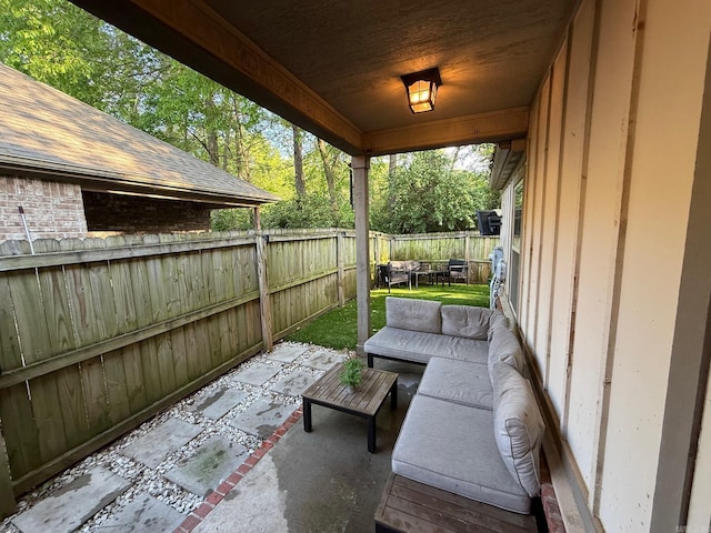 view of patio / terrace with outdoor lounge area and a fenced backyard