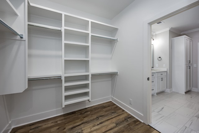 walk in closet featuring visible vents and a sink
