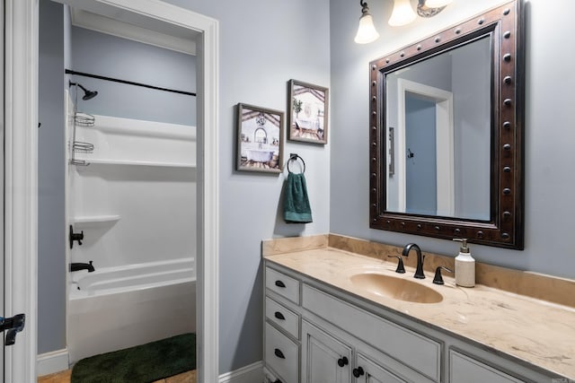 full bathroom featuring shower / tub combination and vanity