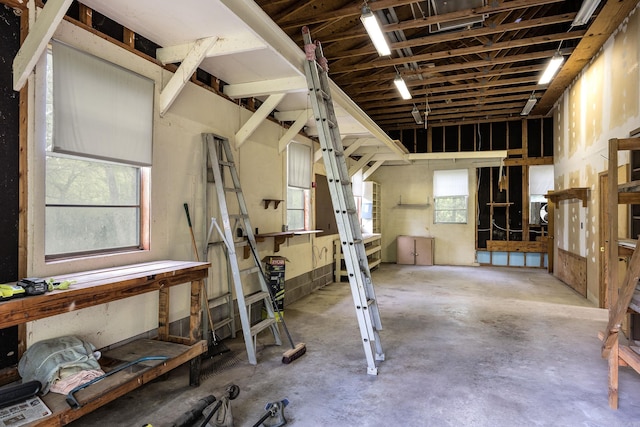 basement with a workshop area
