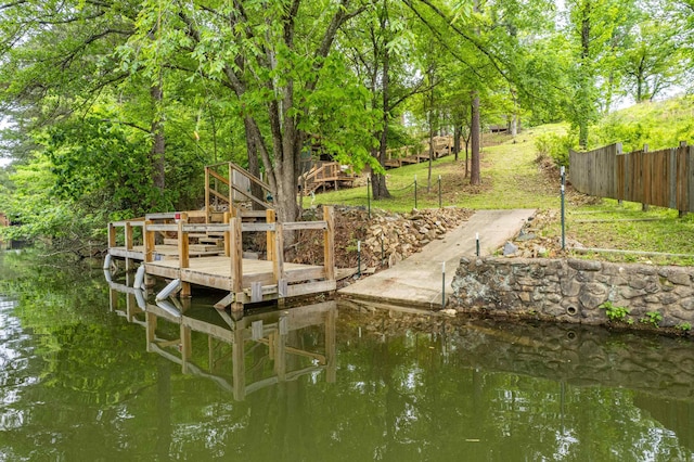 539 Burchwood Bay Rd, Hot Springs, AR 71913 - view of dock featuring fence and a deck with water view