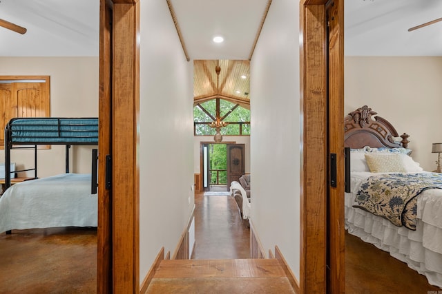 539 Burchwood Bay Rd, Hot Springs, AR 71913 - corridor with finished concrete flooring, lofted ceiling, and baseboards
