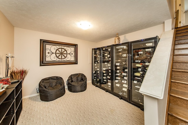 wine area with baseboards and carpet floors