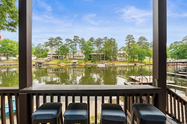water view featuring a dock