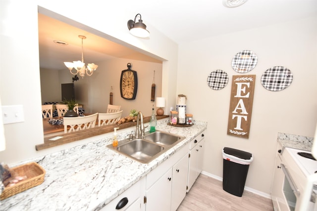 135 Hillview Dr Unit 109, Fairfield Bay, AR 72088 - kitchen with range, a sink, a chandelier, light countertops, and light wood finished floors