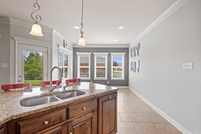 2360 Lakeshore Ln, Cabot, AR 72023 - kitchen with light tile patterned floors, plenty of natural light, a sink, and pendant lighting