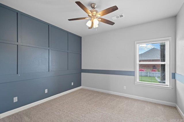 2360 Lakeshore Ln, Cabot, AR 72023 - unfurnished room with visible vents, ceiling fan, baseboards, and carpet floors
