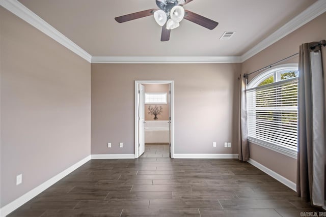 2360 Lakeshore Ln, Cabot, AR 72023 - unfurnished room featuring baseboards, visible vents, a ceiling fan, and crown molding