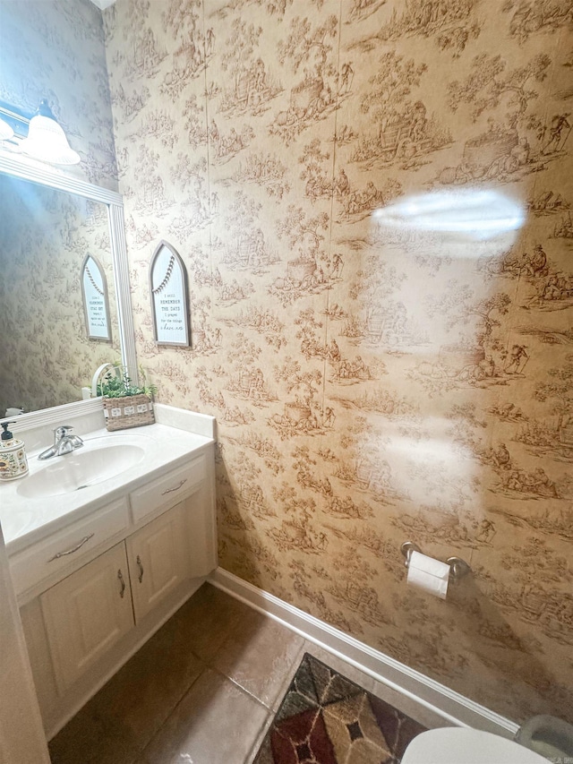 7 Samantha Cir, Searcy, AR 72143 - bathroom with vanity, tile patterned flooring, and wallpapered walls