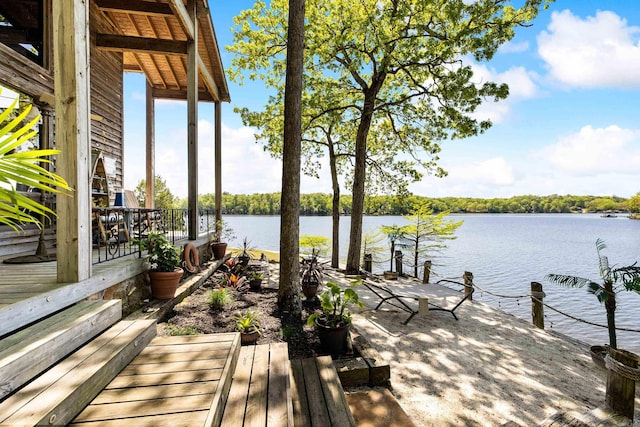 view of dock with a water view