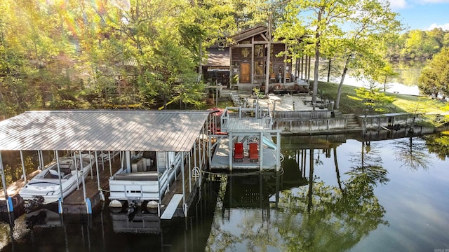 view of dock featuring a water view and boat lift