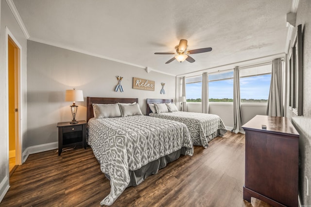 740 Weston Unit 810, Hot Springs, AR 71913 - bedroom featuring dark wood-type flooring, baseboards, a ceiling fan, and crown molding
