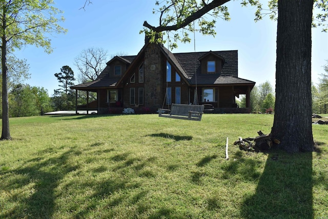 12192 Point Breeze Rd, Parks, AR 72950 - back of property with a lawn, a chimney, and stone siding