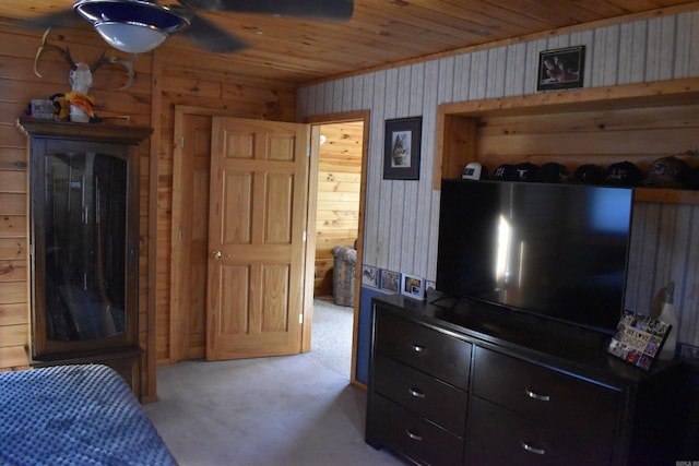 12192 Point Breeze Rd, Parks, AR 72950 - carpeted bedroom featuring wooden walls and wooden ceiling