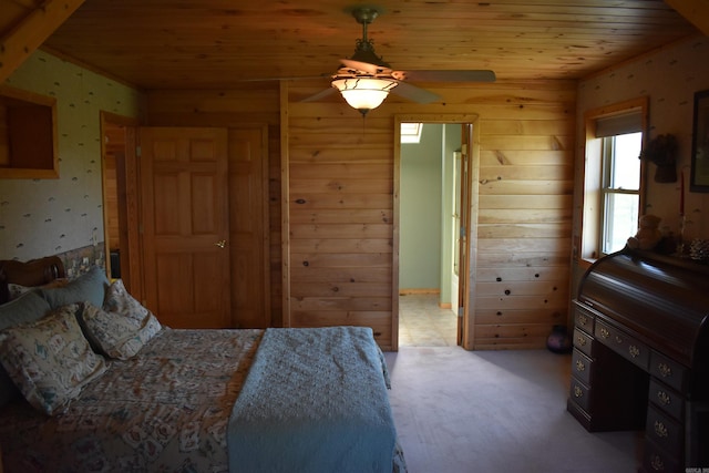 12192 Point Breeze Rd, Parks, AR 72950 - carpeted bedroom with a closet, wooden walls, and wooden ceiling